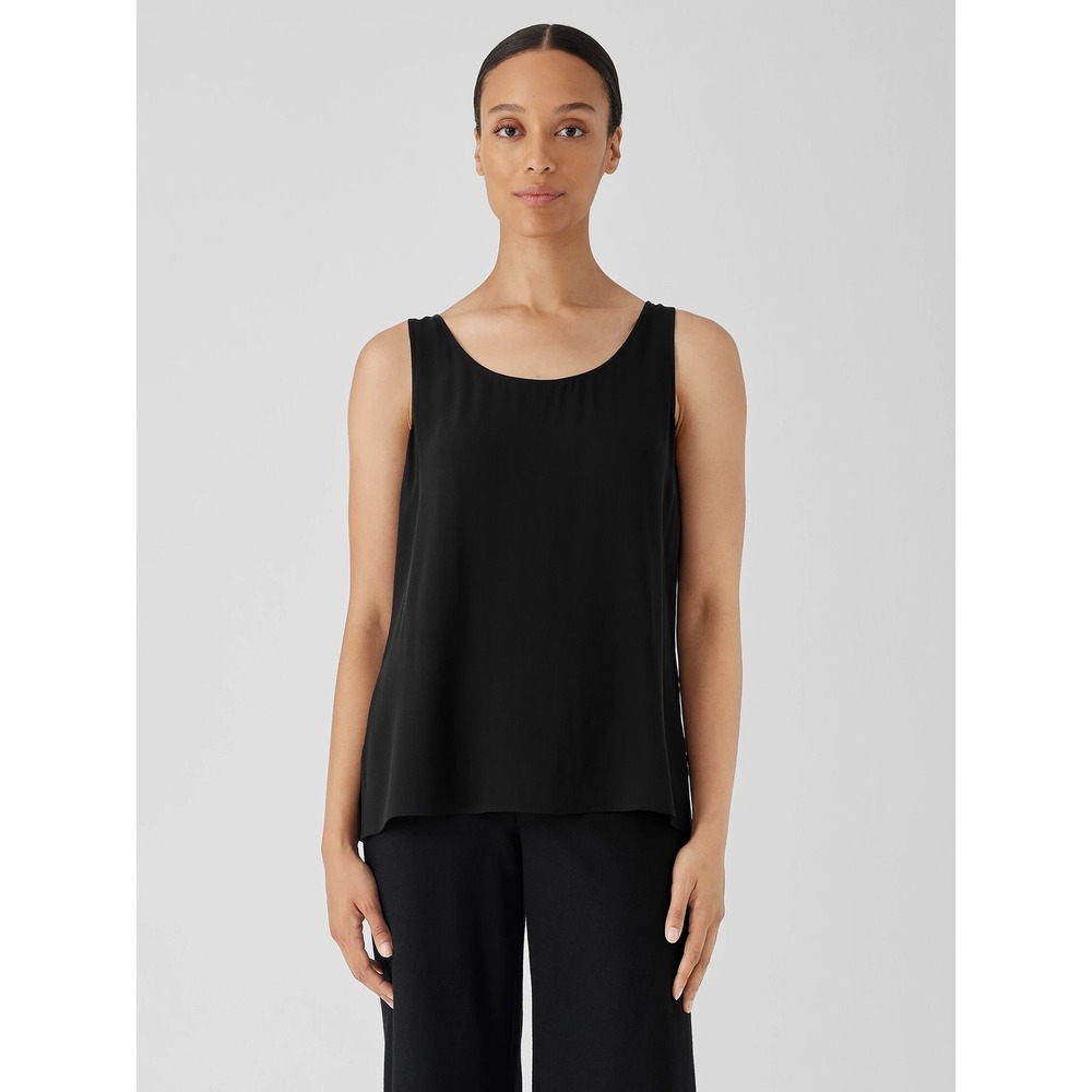 Eileen Fisher Tank Top 100% Silk Shell Black Capsule Office Minimalist Womens PL